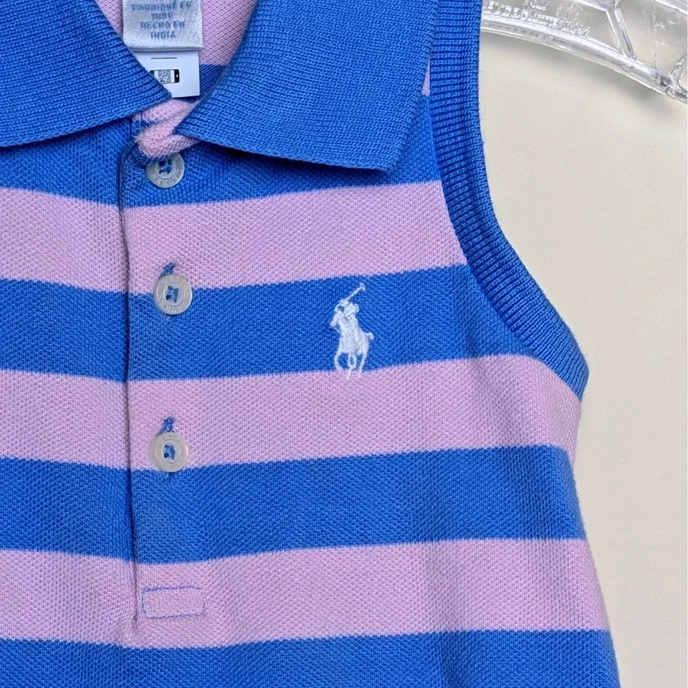 Polo Ralph Lauren‎ Pink Blue Striped Stretch Mesh Dress Baby Girls Size 9 Months